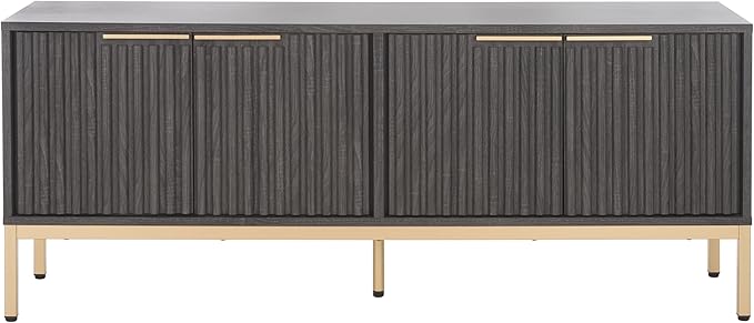 SAFAVIEH Lylia TV Stand for up to 65" Flatscreen – Black & Gold, 4 Doors with Interior Storage, Entertainment Media Console Cabinet (MED9623E)