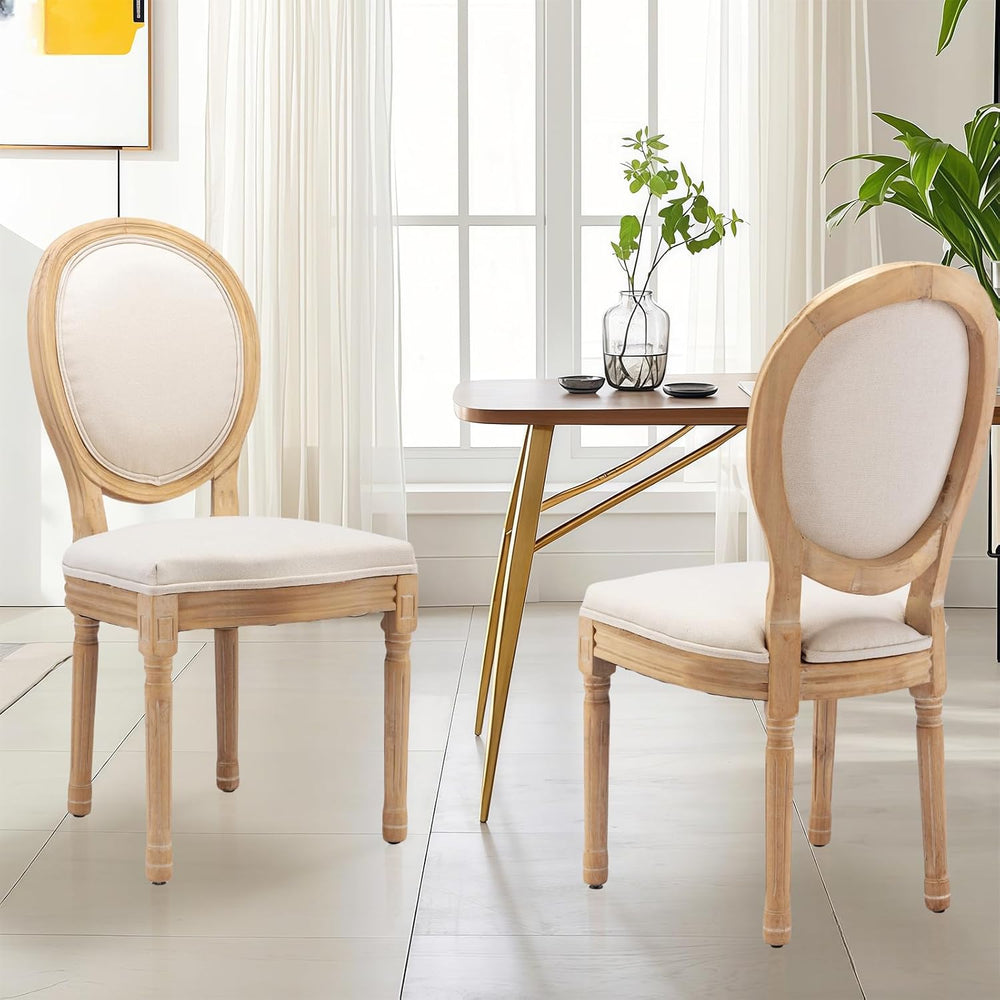 French Country Dining Chairs Set of 6,Upholstered Fabric Chairs with Round Ba...