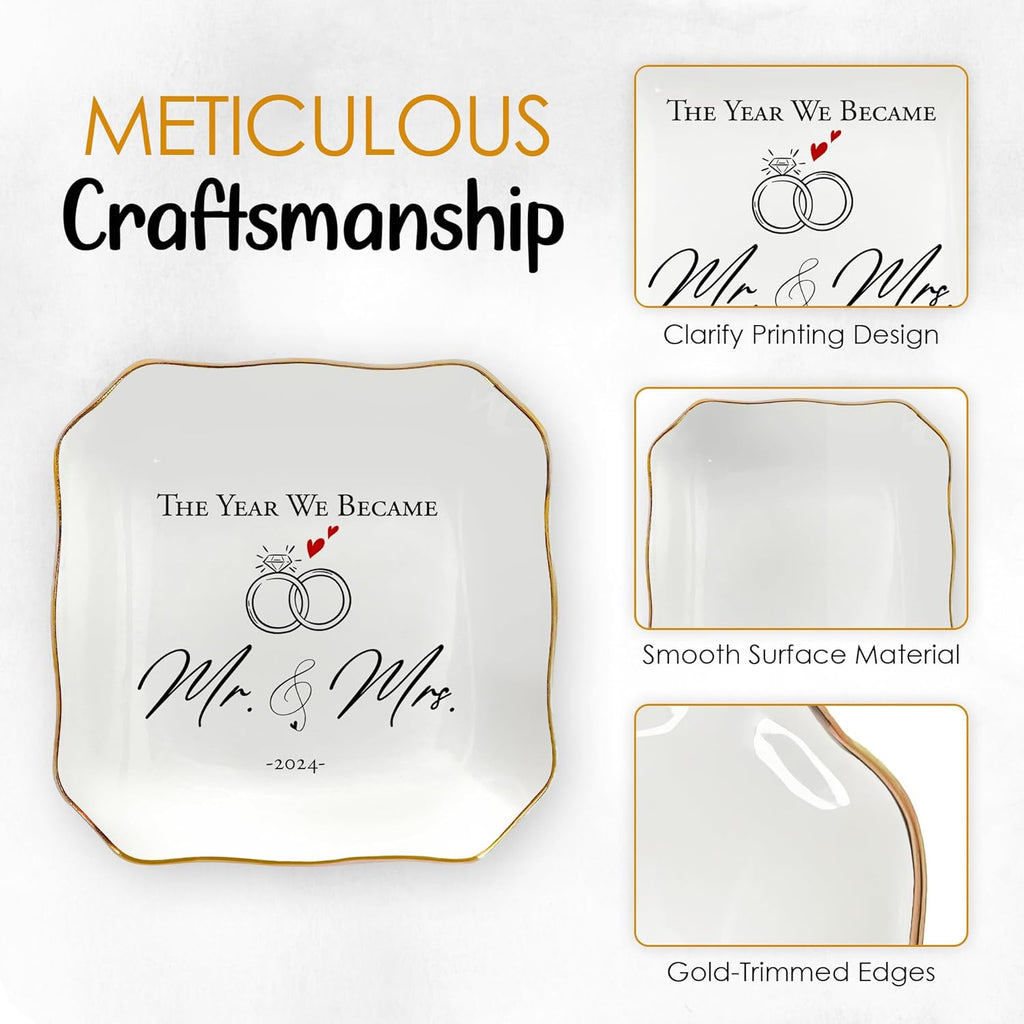 OASSIE Anniversary Wedding Gifts for Her Wife - 4"x4" Ceramic Jewelry Dish Tray - Engagement Newlyweds Couples Gifts for Women Her Wife, Mr and Mrs Decorative Trinket Dish