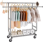 VEVOR Clothes Rack, Rolling Clothing Garment Rack, Extendable Carbon Steel Clothing Racks with Wheels for Bedroom, Laundry, Living Room