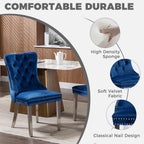 47.2 Inch Round Glass Dining Table Set for 4, Silver Round Kitchen Table with 4 Upholstered Velvet Accent Chairs, 5 Piece Modern Dining Room Set, for Home, Apartment, Kitchen - Blue Chairs