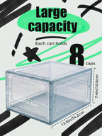 6 Pack Hat Organizer Box, Stackable Clear Baseball Caps Holder Box Containers with Magnetic Door for Hats Snapback Cap Storag, Hat Rack Display Case, Holds 8 Hats Each (Blue)