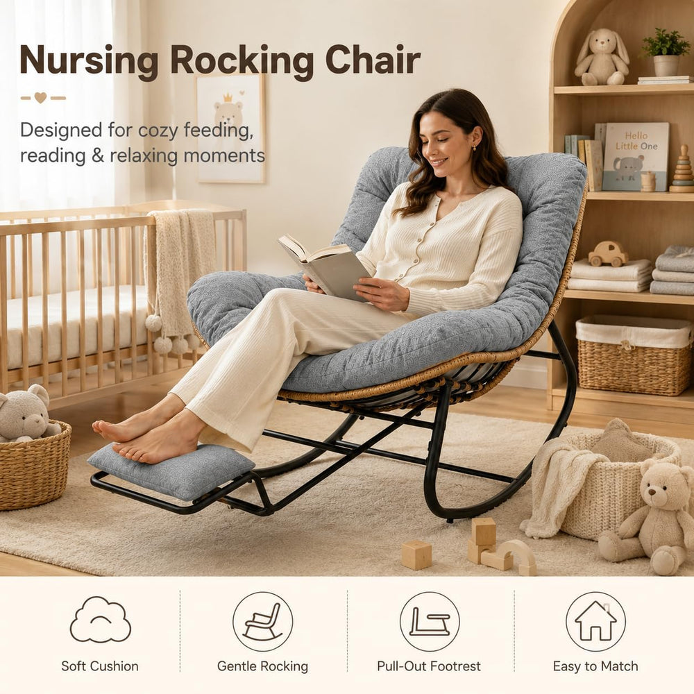 Oversized Rocking Chair with Zero-Gravity Foot Rest & Ottoman, Comfy Loun...