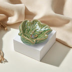 3.5' Green Cute Leave Ceramic Jewelry Tray for Dressing Table | Petite Bowl Keeps Rings, Earrings, Keys, and Keepsakes Visible on Vanities or Dressers, Making a Sweet Gift for Women