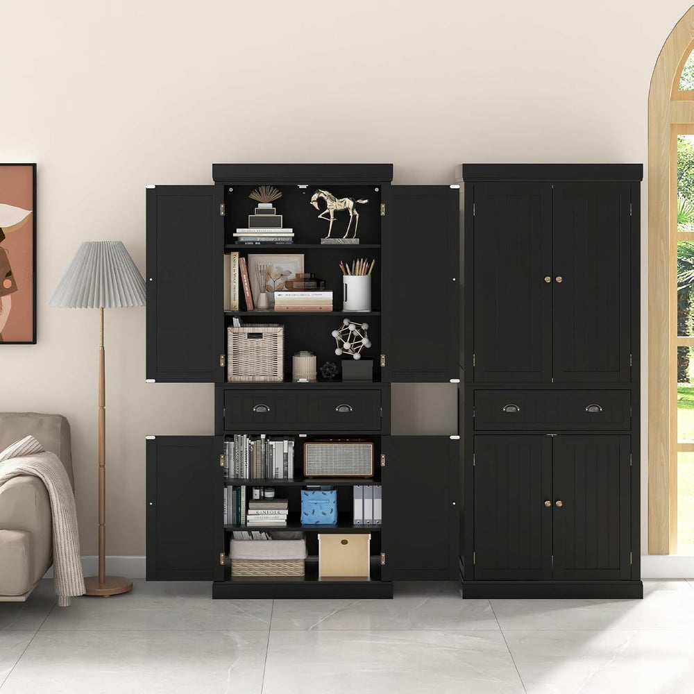 72" Kitchen Pantry Cabinet, Kitchen Cupboard with 2 Double-Doors Cabinet...