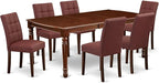 East West Furniture DOAS7-MAH-26 7 Piece Dining Table Set Contain A Dining Room Table and 6 Burgundy Polyester Fabric Upholstered Chairs, Mahogany
