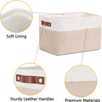 DULLEMELO Fabric Storage Bins, Storage Baskets for Organizing, Collapsible Rectangular Fabric Baskets for Shelves, Empty Gift Baskets (3-Pack Medium-15 inch X 11 inch X 9.5 inch , White&Khaki)