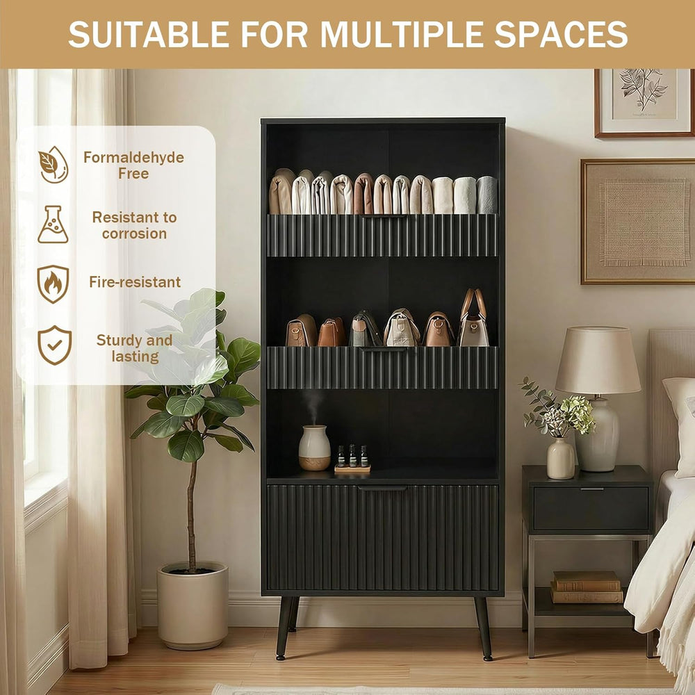 51" Tall Modern Black Storage Cabinet, Freestanding Kitchen Pantry Cabin...
