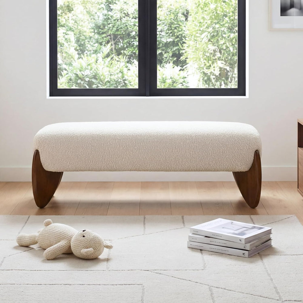 Ya-Home Modern Boucle Bedroom Bench, 50” Upholstered End of Bed Bench with Co...