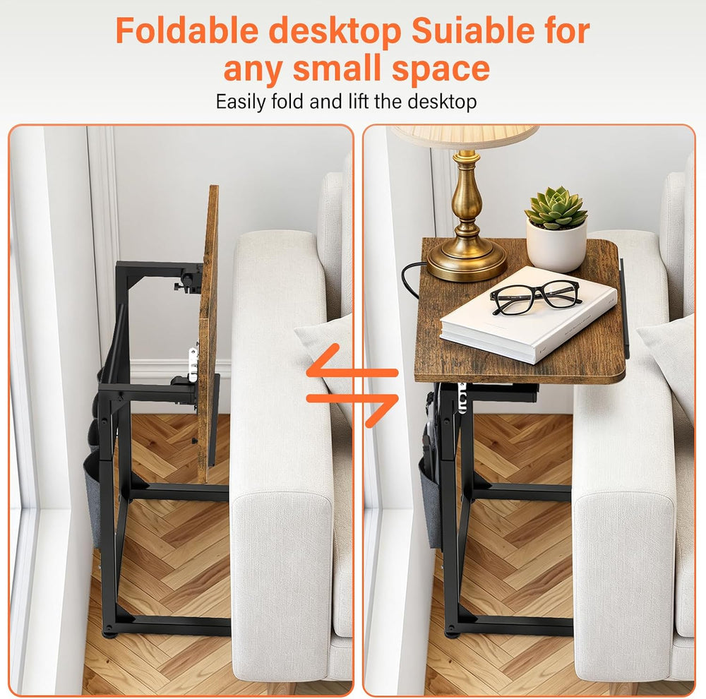 Small C Shaped End Table Set of 2, Slide Under Sofa Adjustable Height Side Ta...