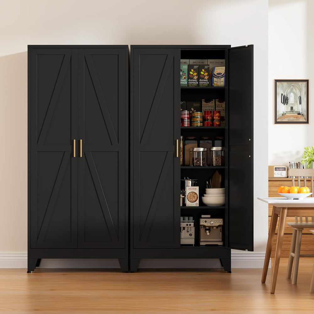 71" Tall Metal Pantry Cabinet, Kitchen Storage Cabinet with 2 Doors and ...