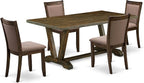 East West Furniture V777MZ748-5 5 Piece Dining Room Furniture Set Includes a Rectangle Dining Table with V-Legs and 4 Coffee Linen Fabric Upholstered Chairs, 40x72 Inch, Multi-Color