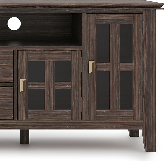 SIMPLIHOME Artisan TV Stand - 72 inch Wide Solid Wood Media Console in Farmhouse Brown, Contemporary Entertainment Center for Living Room for TVs up to 80 Inches with Drawers and Cable Management