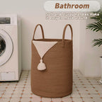 Large Woven Laundry Basket Hamper,60L Cotton Rope Storage Bin for Blankets,Toys and Clothes,Decorative Tall Nursery Hamper for Living Room,Baby Nursery,Bathroom and Bedroom,Golden Jute