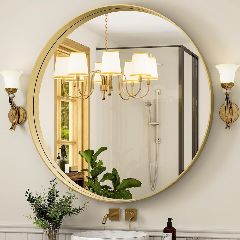 24 Inch Round Bathroom Mirror - Wall Mounted Circle Mirror with Metal Frame, ...