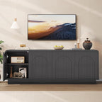 Bestier 63" Mid Century Modern TV Stand for Living Room, Wood Media Console Cabinet for TVs up to 70", Entertainment Center with 4 Arched Doors, Hidden Storage & Adjustable Shelves, Black