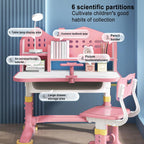 Kids Desk and Chair Set, Kids Functional Desk and Chair Set for Kids 6-12, Height Adjustable Children Study Desk, Upgraded Writing Study Table, Suitable Gift for Girls Boys (Pink)