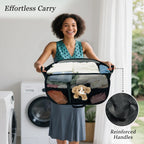 100L Extra Large Mesh Pop Up Hamper with Handles and bag, Upgraded Cationic XL Collapsible Laundry Baskets, Portable Stair Basket, Dirty Clothes Hamper for Cruise Travel Bedroom. Black