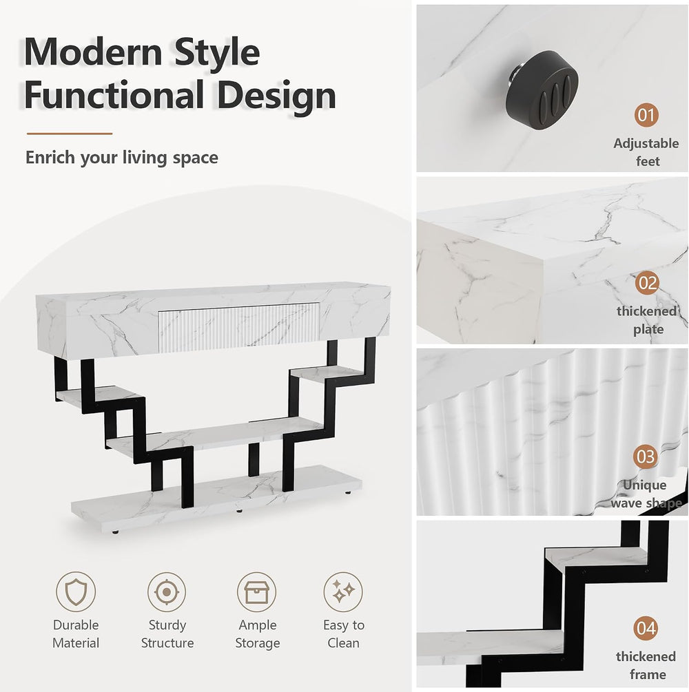 47.3" Console Table with Fluted Drawers, 3-Tier Modern Entryway Table wi...