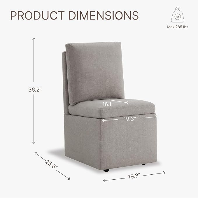 Upholstered Dining Chairs with Casters, Modern Dining Room Chairs Set of 4 with Hidden Storage & 4 Wheels, Single Sofa Chair for Kitchen, Reading Room, Waiting Room, Taupe (2 Box)