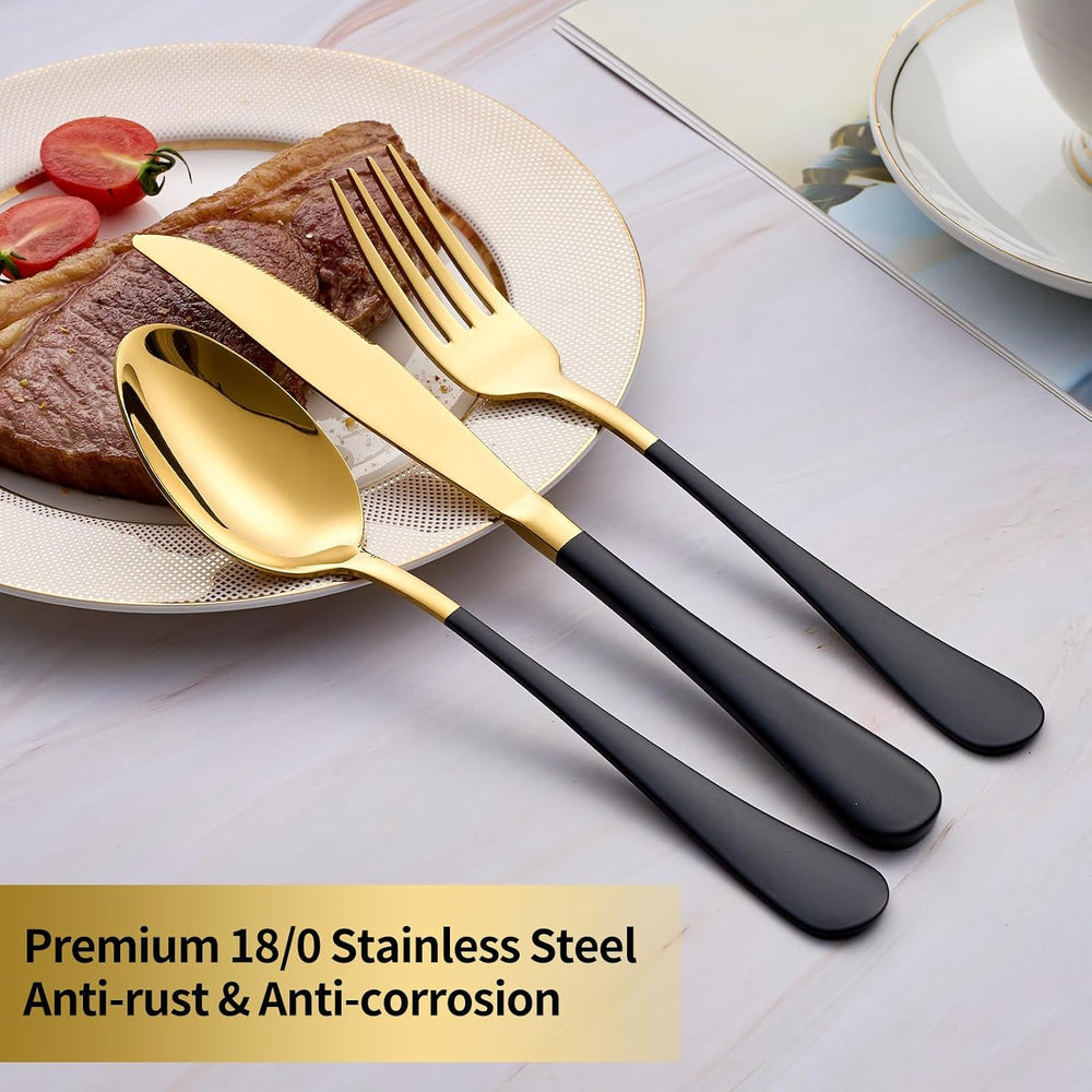 20-Piece Black & Gold Silverware Set, 18/0 Stainless Steel Colorful Handl...