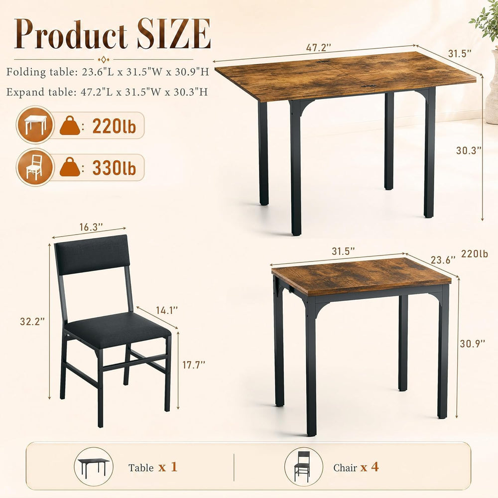 HUAHUU 5-Piece Dining Table Set for 4, Extendable Kitchen Table Set with 4 Up...