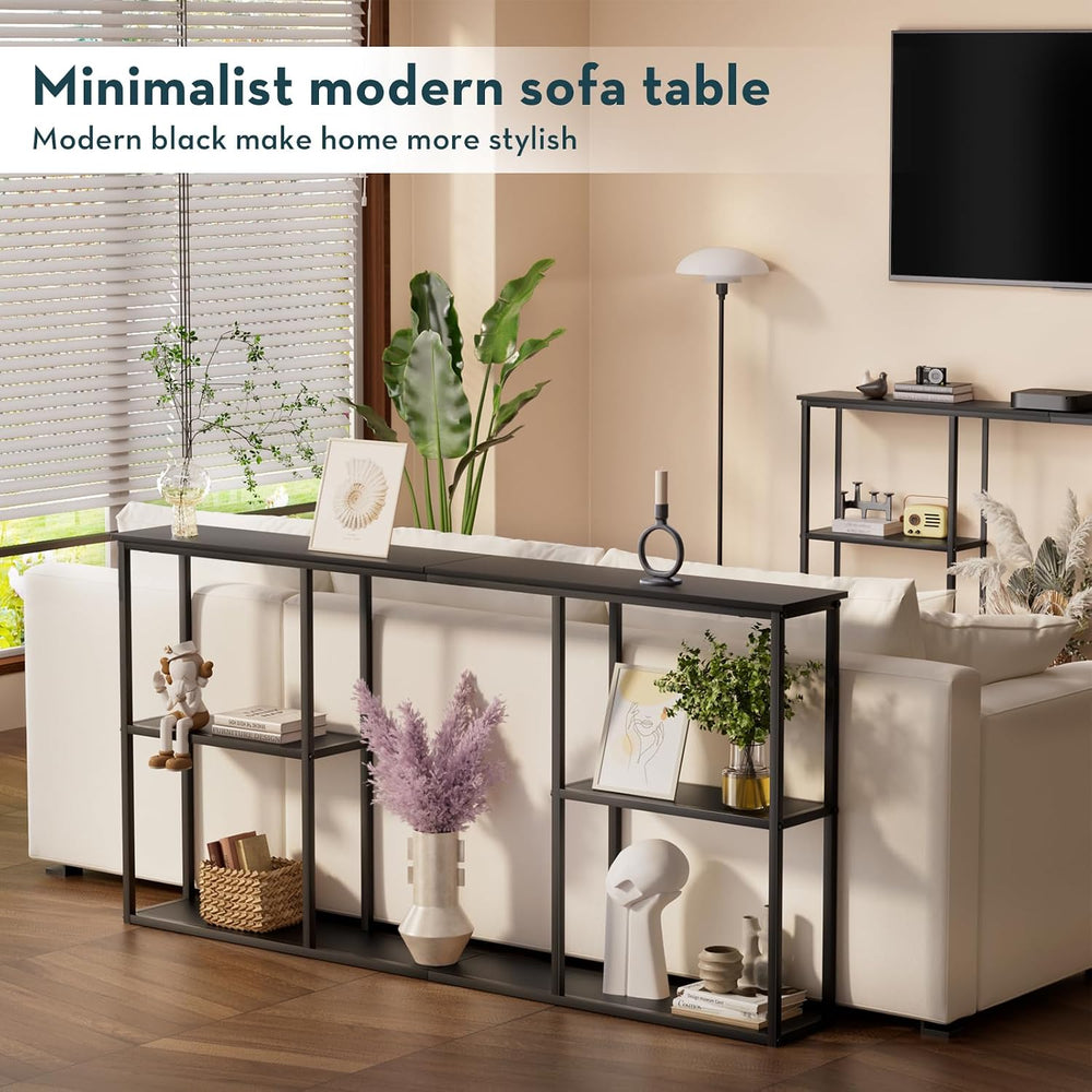 WOHOMO 63 in Entryway Table Modern Sofa Table with Shelves Black