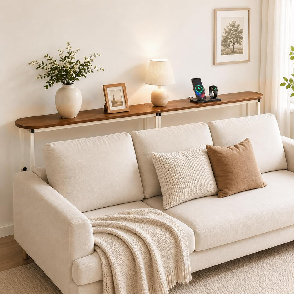 Narrow Console Table, 78.8" Sofa Table Adjustable Height Behind Couch Table