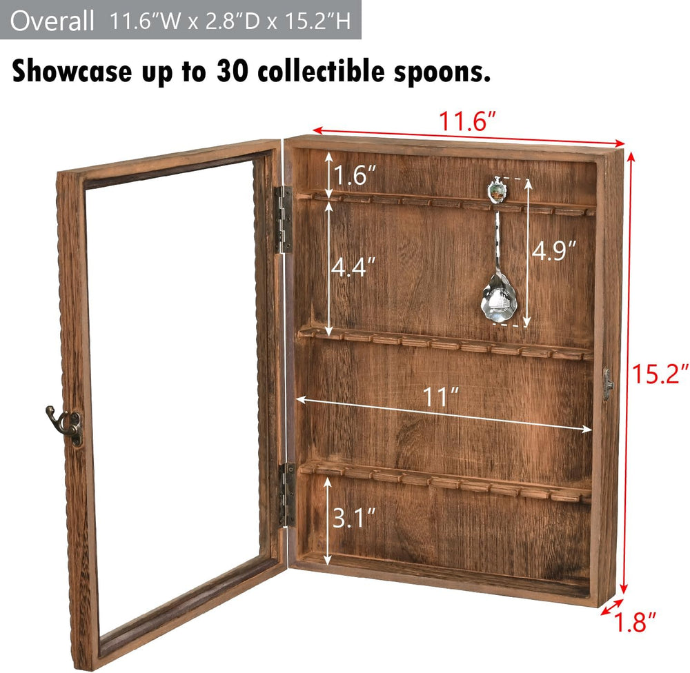 Ikee Design Wooden 30-Souvenir Spoon Display Case Cabinet, Wall-Mounted Tea S...