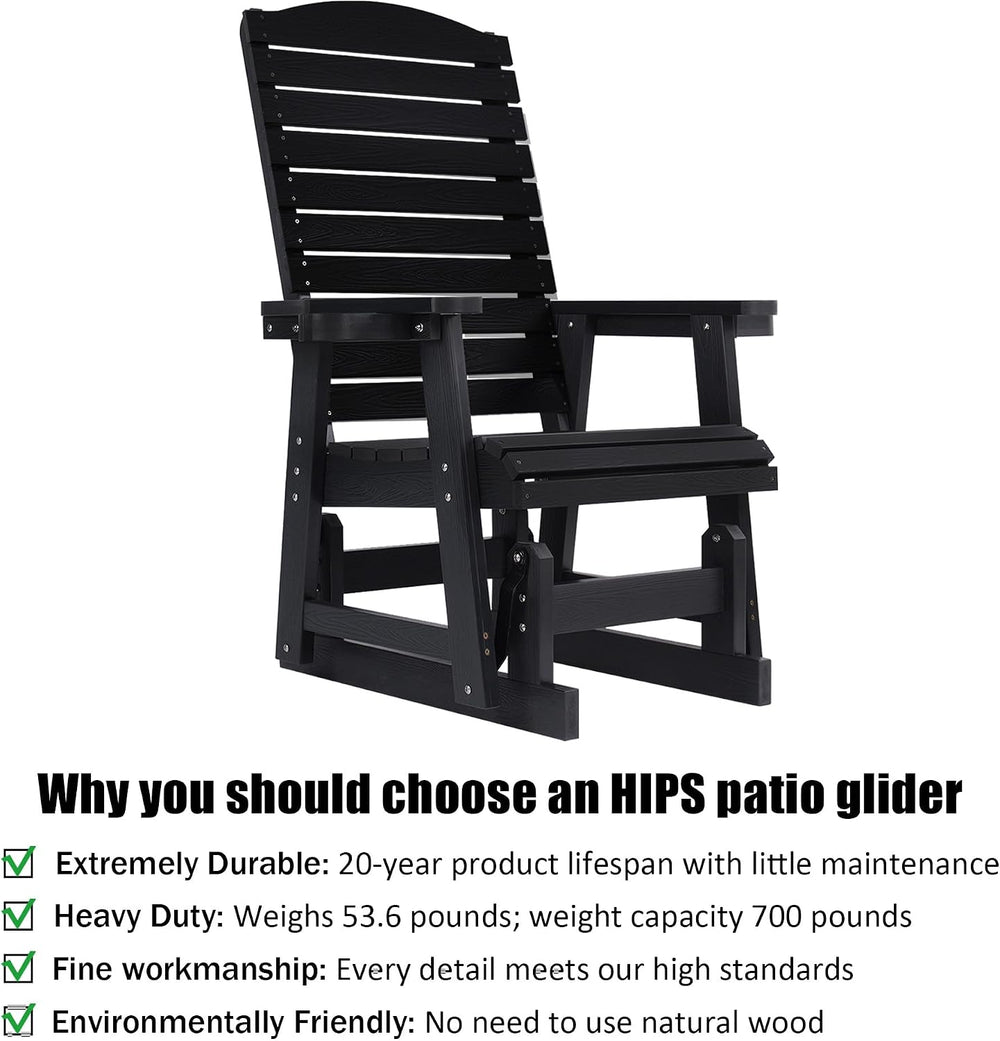 Poly Lumber Patio Glider for One Person, with Cup Holders, High Backrest and ...