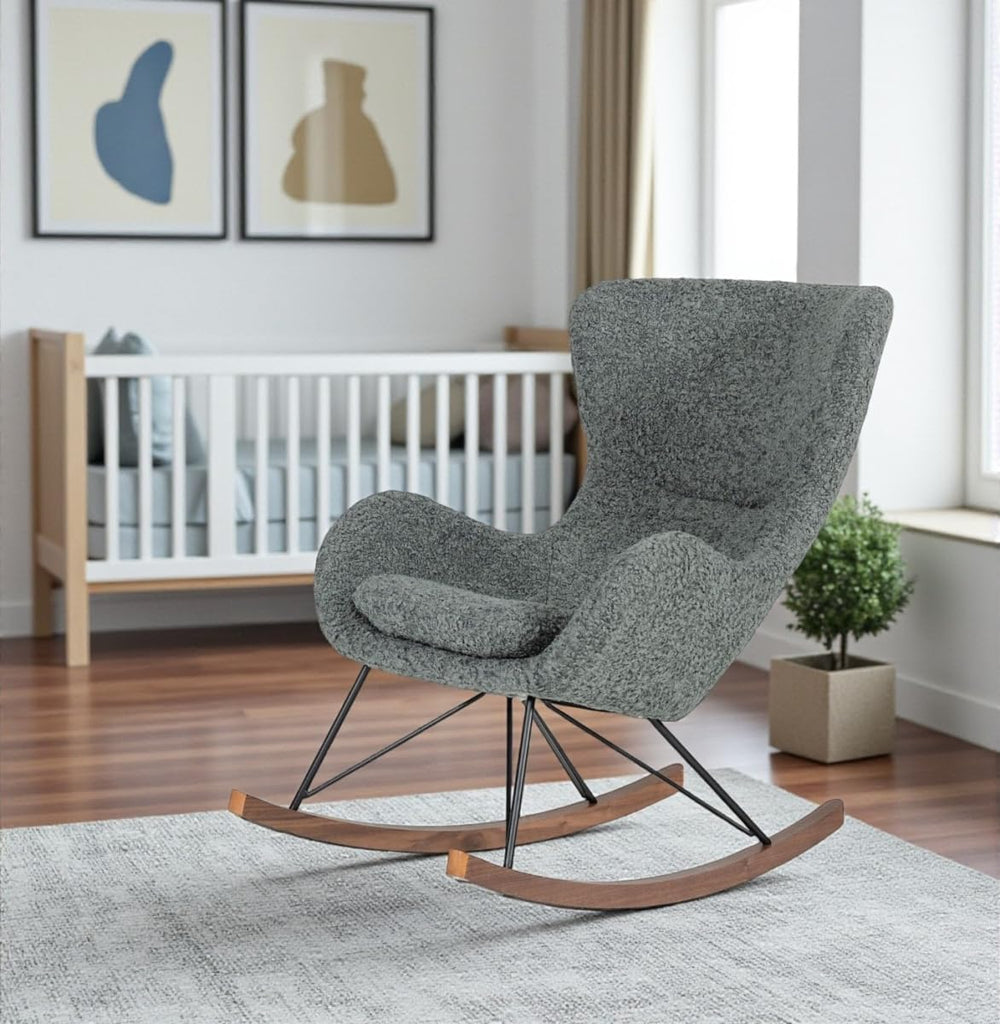HomeRoots 482853 30 in. Gray & Brown Faux Fur Metal & Solid Wood Rock...