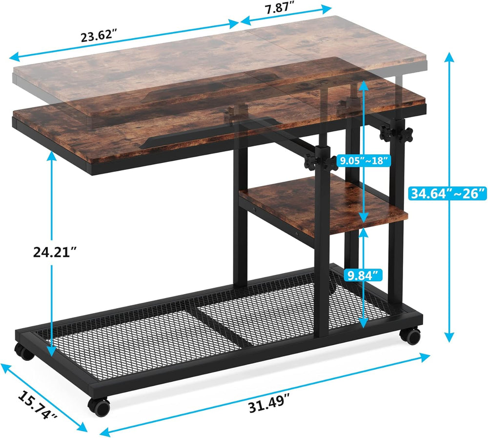Tribesigns Adjustable Height Rolling C-Table, Mobile Side Table with Tiltable...