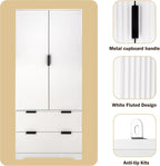Freestanding Storage Cabinet with 2 Dawers, 2 Shelves, 2 Double Door with 6 Shelves, Rectangular Kitchen Pantry, Modern Minimalist, for Living Room, Dining Room, White
