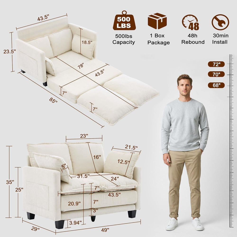 49" Loveseat Sofa Bed, 2 in 1 Convertible Sofa Bed Small Pull Out Couch ...
