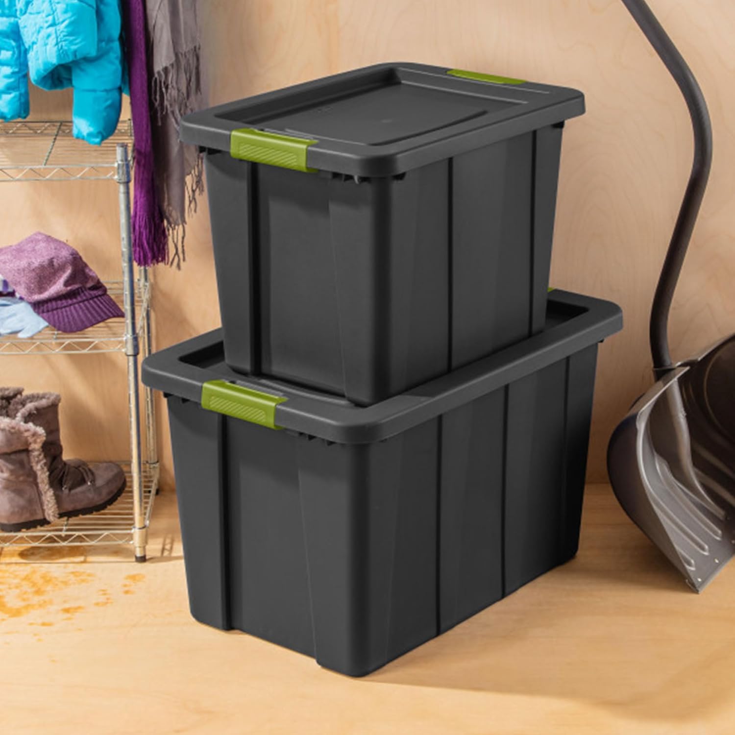 Sterilite 12-Pack Storage Bins with Lids, Heavy Duty Totes, Tuff1, 30 Gallon, Flat Gray