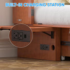 PUREMIND Queen Murphy Bed — Multi-Functional Hideaway Cabinet Bed with Headboard, Space-Saving Wall Bed with USB-C Charging Ports & 2 Storage Drawers for Guest Room, Apartment, Home Office, Cherry