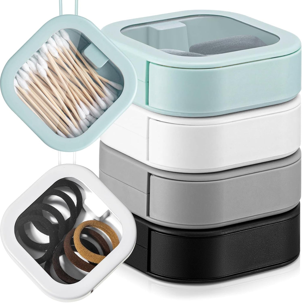 Kathfly 4 Pcs Hair Tie Organizer, Portable Hair Accessories Organizer Travel Case, Stackable Hairs Tie Holder & Bobby Pin Holder for Jewelry, Cotton Swabs, Clips and Accessories(Assorted Colors)