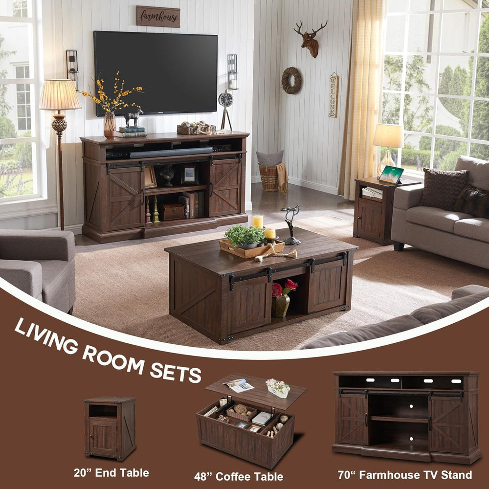 Farmhouse Night Stands Set of 2, 20" End Table w/Charging Station, Rusti...