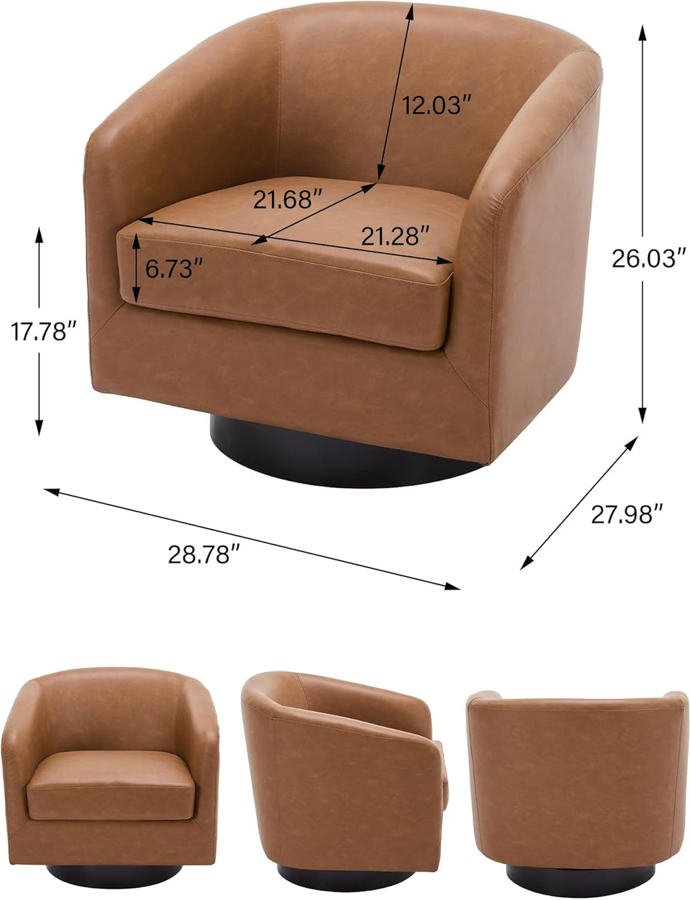 Swivel Barrel Accent Chair, Modern Round Chenille Fabric Arm Chair for Living...