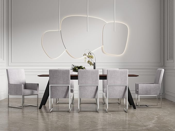 Manhattan Comfort Element Modern Velvet Dining Chairs, High Density Foam, Chrome Finish Stainless Steel Frame, High-Back, Fully Assembled Industrial Chic Accent Furniture, Set of 1, Steel