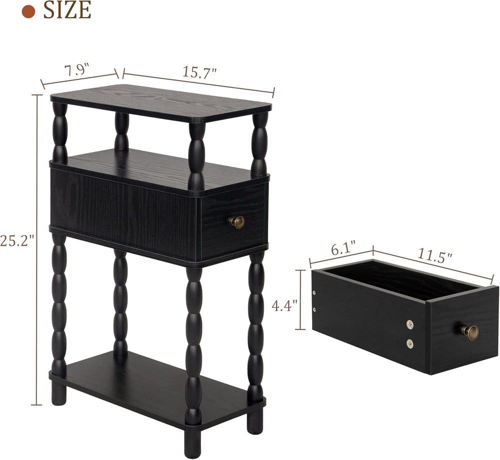 MaxSmeo Black Narrow Side Table, Narrow End Table with Storage, Skinny Small ...