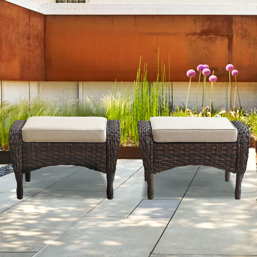 Belord Outdoor Ottomans for Patio Foot Rest - 25 Inch PE Wicker Foot Stool Se...