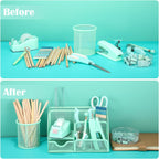 Green Desk Organizers and Accessories, Teal Office Supplies Set Green Mesh Desk Organizer, Stapler, Tape Dispenser, 1000 Staples, Staple Remover, Pen Holder, Clips Set, Ruler, Scissors