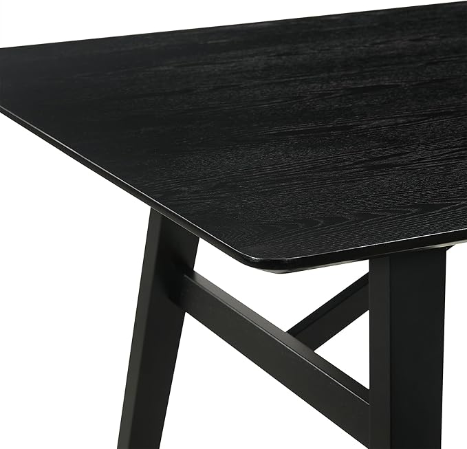 Armen Living Channell Mid Century Modern 5 Piece Black Wood Dining Table Set with Charcoal Fabric