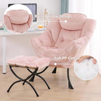 Tiita Lazy Chair with Ottoman, Modern Large Accent Lounge Armchair, Comfy Leisure Sofa Reading Chair with Footrest for Bedroom, Living Room, Dorm Rooms, Garden and Courtyard, Velvet Pink
