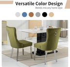 Luxury Upholstered Dining Chairs Set of 2, Olive Green Kitchen Chair with Silver Metal Legs, Velvet Tufted Back Dining Chair, Sillas de Comedor, Modern Kitchen & Dining Room Chairs (Olive, 2 Pcs)