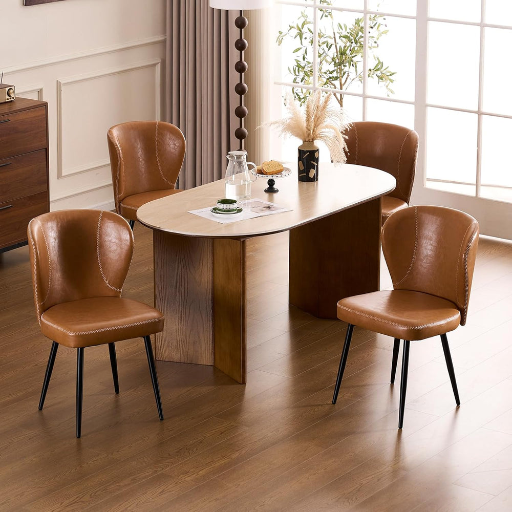 Dining Chairs Set of 2, Upholstered Synthetic Leather Kitchen Chairs, Mid-Cen...