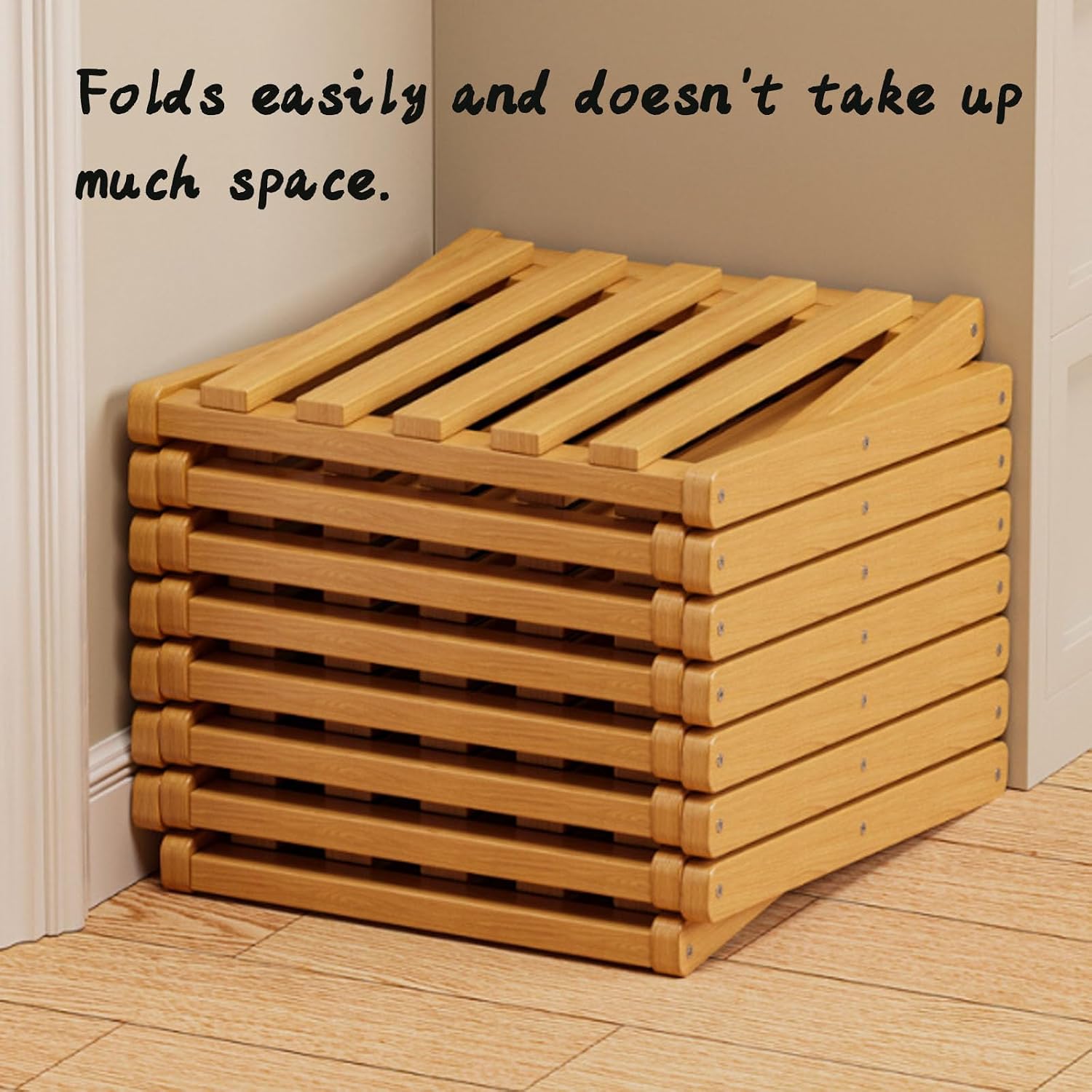 2-10 Tiers No-Assembly Bamboo Rack, No-Tool Assembly, Foldable Storage Shelf, Vertical Shoe Organizer for Small Spaces, The 9-Tier No-Assembly Bamboo Rack (Natural,10 Tier)