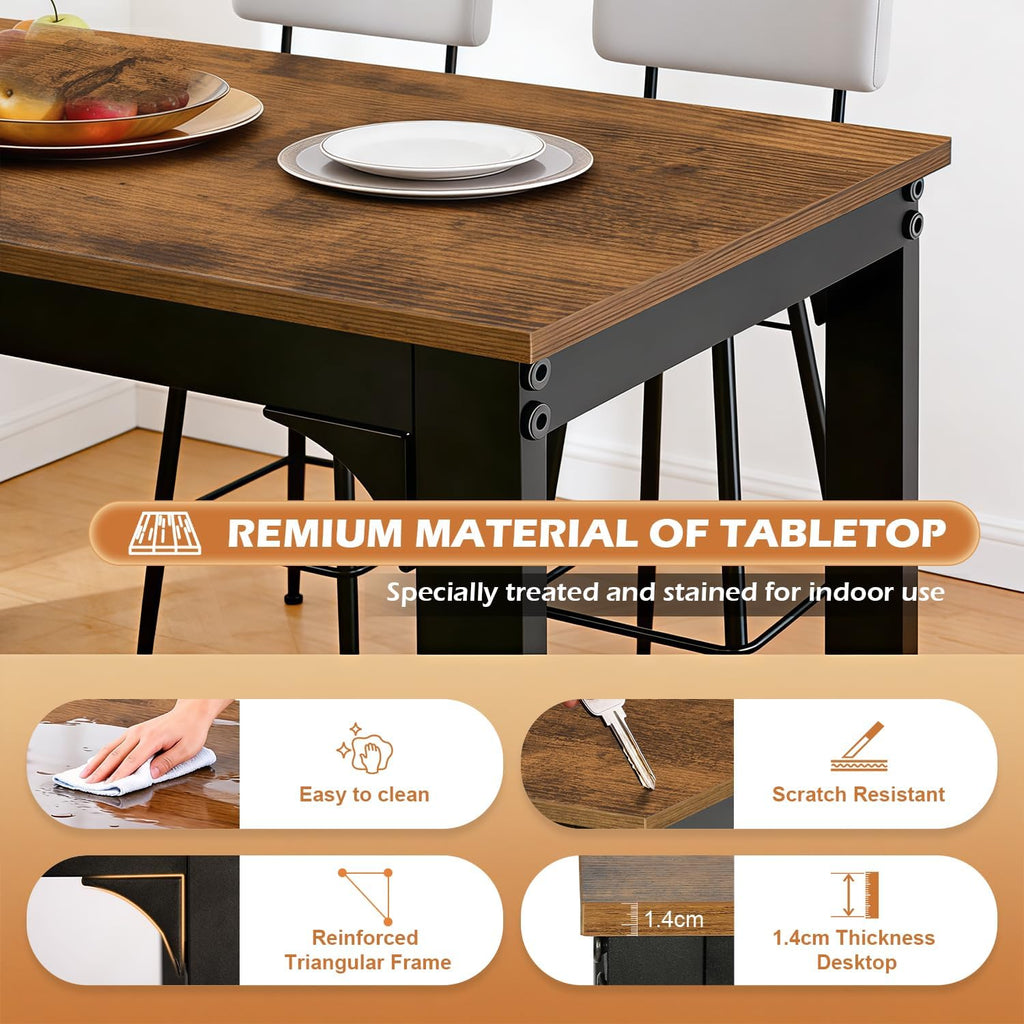 FDW 71” Bar Table, Bar Height Pub Table with Sturdy Legs & Adjustable Foot Pads, Counter Height Dining Table for Bar, Pub, Kitchen, Dining Room, Coffee Shop – Brown