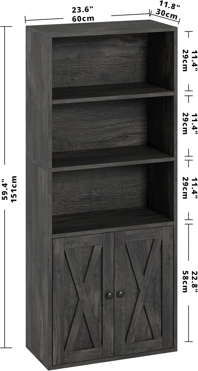 IRONCK Industrial Bookshelves and Bookcases with Doors 11.8 in Depth Floor St...